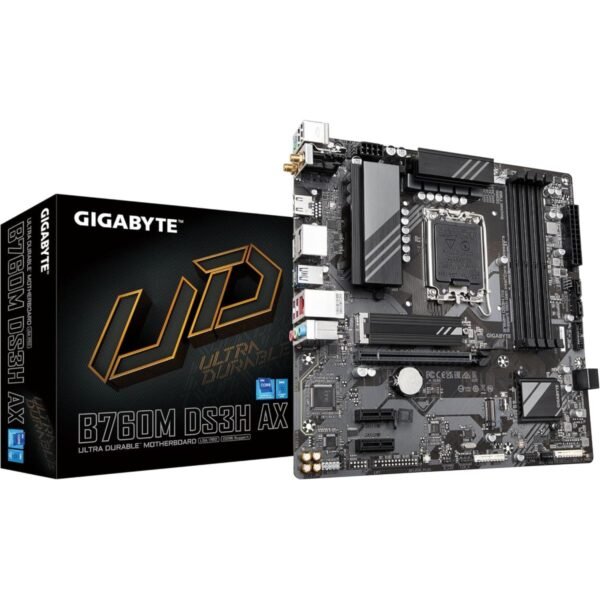 GIGABYTE B760M DS3H AX (WiFi 6E), Intel 13th 12th Series, LGA 1700/DDR5/PCIe 4.0/2xM.2 - mATX Gaming MotherBoard
