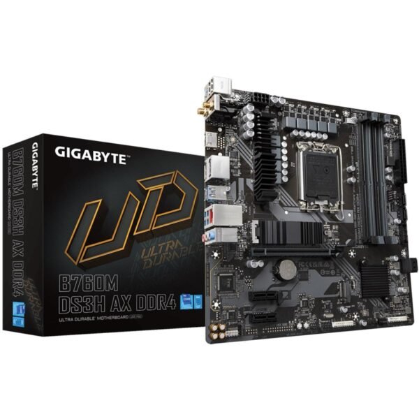 GIGABYTE B760M DS3H AX (WiFi 6E), Intel 13th 12th Series, LGA 1700/DDR4/PCIe 4.0/2xM.2 - mATX Gaming MotherBoard