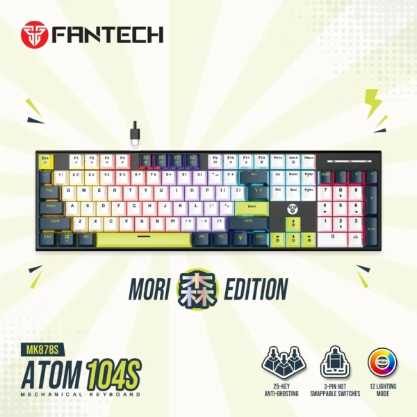 FANTECH ATOM87S MK877S MECHANICAL GAMING KEYBOARD MORI EDITION WHITE