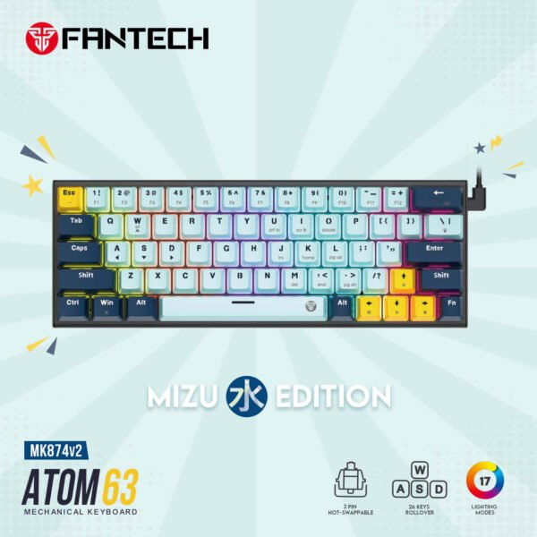 FANTECH ATOM63 MK874V2 MECHANICAL GAMING KEYBOARD – MIZU SERIES SKY BLUE