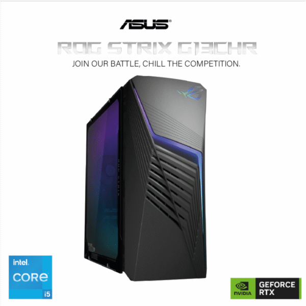 Desktop Gaming ASUS ROG G13CHR | Intel® Core™ i5-14400F Processor Air Cooler, NVIDIA® GeForce® RTX5060 8GB GDDR7 (Customized), 16GB DDR5 WIFI & Bluetooth Integrated - 2 Years Warranty