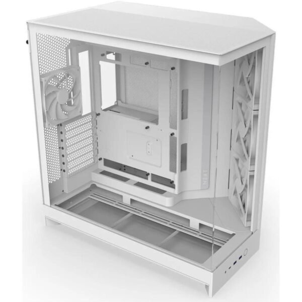 NZXT H9 Flow (2025) Panoramic Perforated Dual-Chamber Mid-Tower Tempered Glass New Design Gaming Case w/ 3X F140Q Fans + 1XF120Q & Back-Connect Ready - White