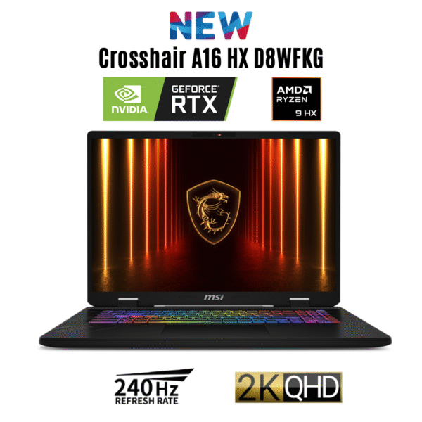 New Laptop MSI Crosshair A16 HX D8WFKG AMD Ryzen™ 9 8940HX 16 Core NVIDIA RTX 5060 8GB GDDR7, 16 GB DDR5, 1TB SSD, 16" QHD+ (2560 x 1600) 240Hz IPS - Cosmos Gray