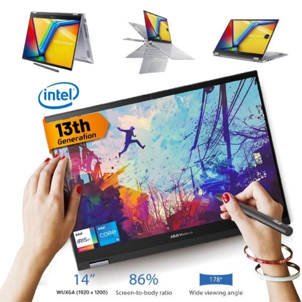 Laptop ASUS Vivobook S 14 Flip, Intel® Core™ i7-13700H Processor, 16GB DDR4, 512GB M.2, 14.0" WUXGA Touch Stylus, | 13th Generation - Cool Silver