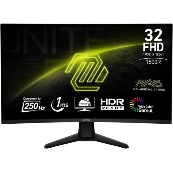 MSI MAG 32C6X 32" Curved Gaming Monitor FHD 1080p VA 250Hz (OC) 1ms (MPRT), HDR Ready, Wide Color Gamut, 10Bit, 101% sRGB, Adaptive-Sync, AI Vision, Console Mode