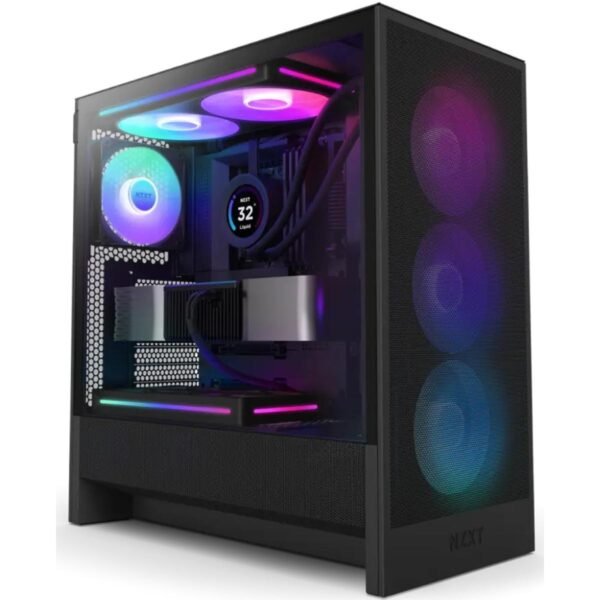 NZXT H5 Flow RGB (2024) Mid Tower ATX Tempered Glass Airflow Gaming Case w/ Pre-installed Single Frame F360 RGB Core + 1xF120Q & USB Type-C Port - Black