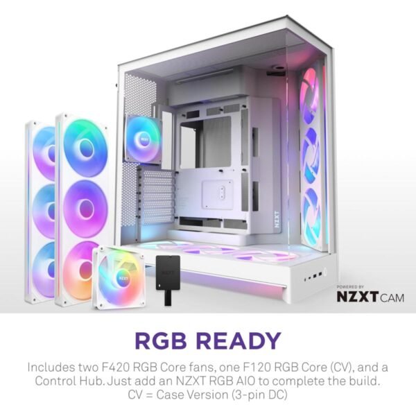 NZXT H9 Flow RGB+ (2025) Panoramic Perforated Dual-Chamber Mid-Tower Tempered Glass New Design Gaming Case w/ 2X F420 RGB Core Single-Frame Fans + 1XF120 RGB Core & Back-Connect Ready - White