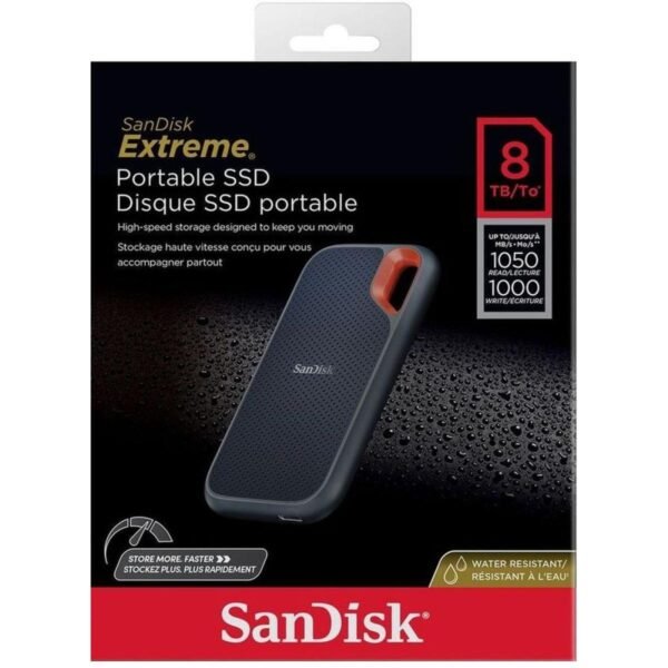 SanDisk 8TB Extreme Portable SSD - Up to 1050MB/s, USB-C, USB 3.2 Gen 2, IP65 Water and Dust Resistance, Updated Firmware - External Solid State Drive