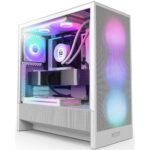 NZXT H5 Flow RGB (2024) Mid Tower ATX Tempered Glass Airflow Gaming Case w/ Pre-installed Single Frame F360 RGB Core + 1xF120Q & USB Type-C Port - White