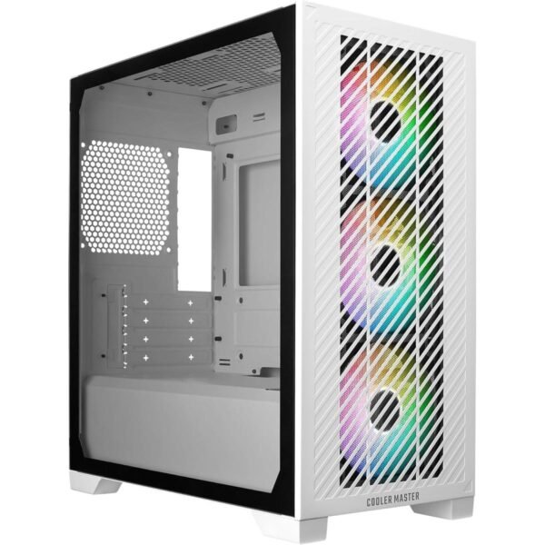 COOLER MASTER Elite 301 (White) Micro-ATX ARGB Mini Tower Tempered Glass Gaming Case, Front Performance MESH Panel w/ 3 x120mm ARGB Fan & USB Type C
