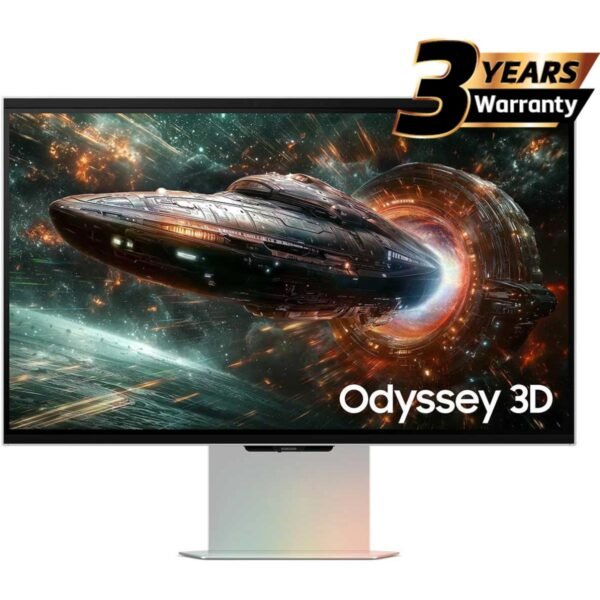 Samsung Odyssey 3D (FG900) 27" Flat Monitor 4K (3840 x 2160) 165Hz, 1ms(GTG), IPS, HDR10+, 99% sRGB, HDMI 2.1, AI 3D Video Conversion, Eye-Tracking Cameras w/ Sleek Metal Design, Ergonomic Stand & Spatial Audio Speakers (Mercury Silver)