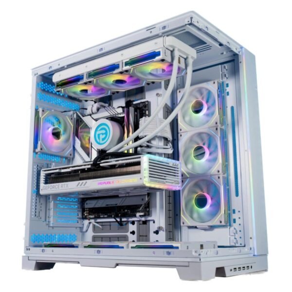 Lian Li O11 Dynamic EVO XL (White) Full Tower 2 Sided Tempered Glass Gaming Case w/ Reversable Chassis Mode , Dual Chamber & Side ARGB Strip, Up To 7 Drives Capacity & 420mm Radiator Support