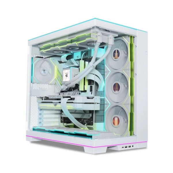 Lian Li O11 Dynamic EVO RGB Edition (White) Mid Tower 2 Sided Tempered Glass Gaming Case w/ Reversable Chassis Mode , Dual Chamber & Dual ARGB Strips, Up To 8 Drives Capacity & 420mm Radiator Support