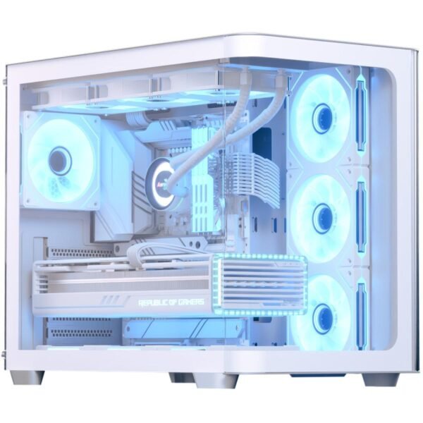 AeroCool P500C (White) ARGB Stylish w/ Panoramic View & Dual Chamber ATX Mid Tower Tempered Glass Gaming Case w/ 4 ARGB Mirage infinity Mirror Fans (3x120mm Side Reverse-Blade + 1x120mm Rear)