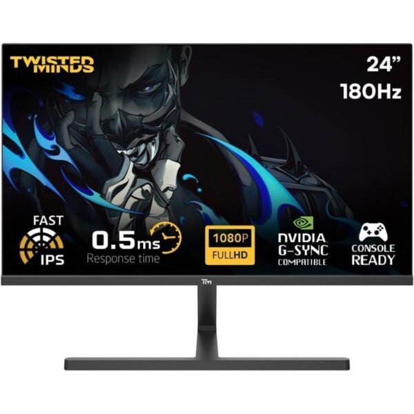 Twisted Minds 24" FHD Flat Gaming Monitor, Fast IPS, 180Hz, 0.5ms, Console Ready HDMI 2.1, HDR, Nvidia G-SYNC & AMD-SYNC