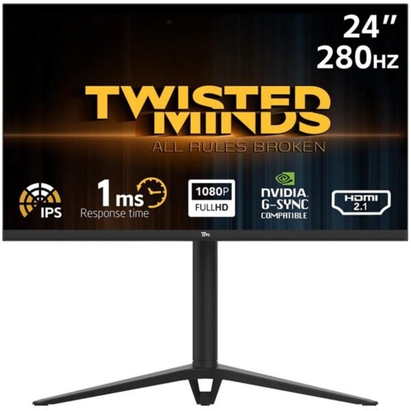 Twisted Minds 24.5" FHD Flat Gaming Monitor, Fast IPS, 280Hz, 1ms MPRT, Console Ready HDMI 2.1, HDR 100, Nvidia G-SYNC & AMD-SYNC w/ RGB Lights